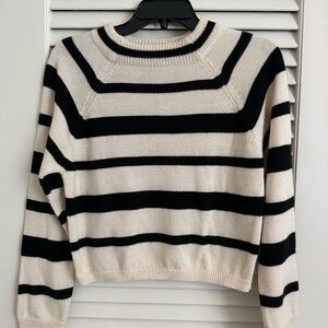 American Eagle Studio Black and Cream Striped Sweater